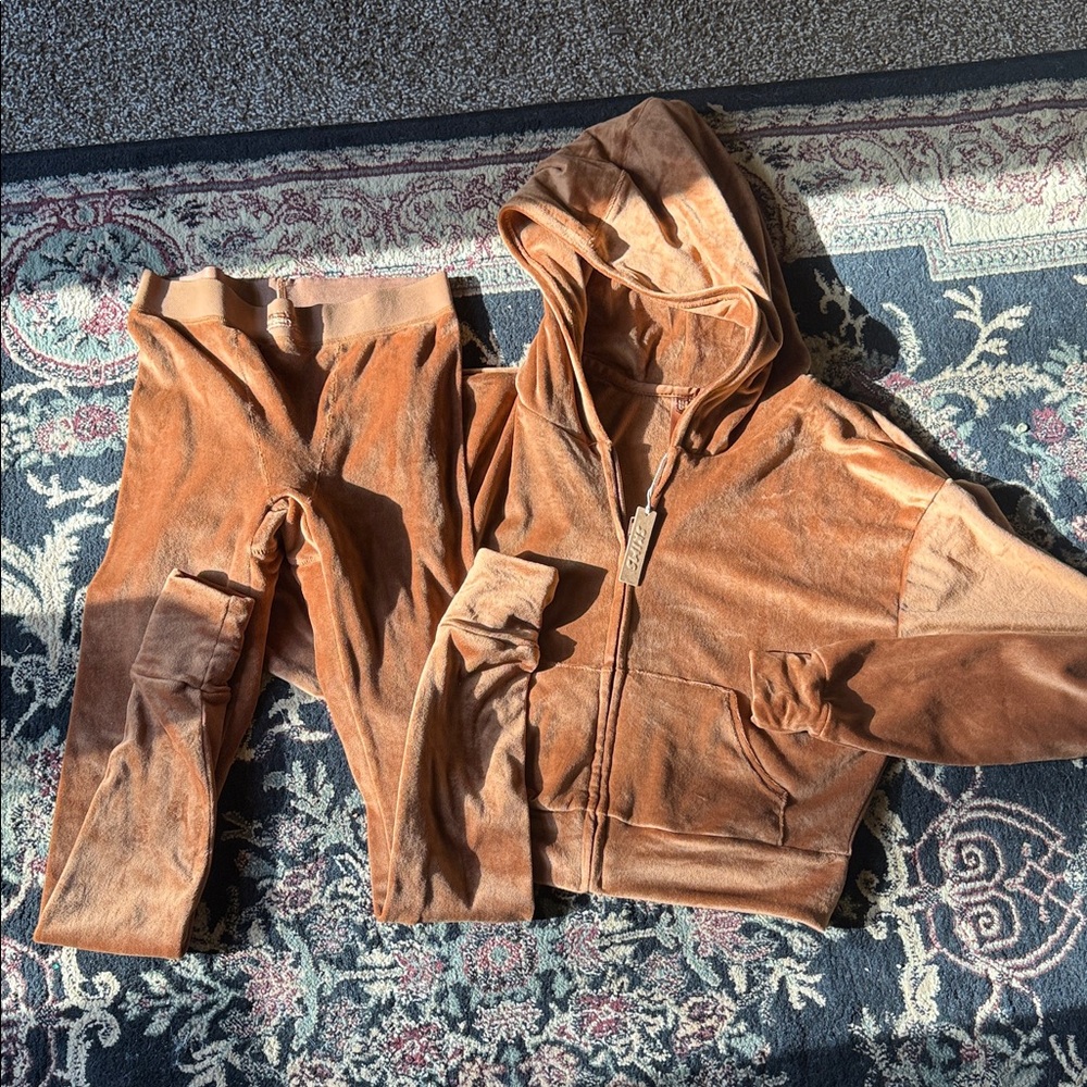 SKIMS Tan Velour Jacket and Pants Set